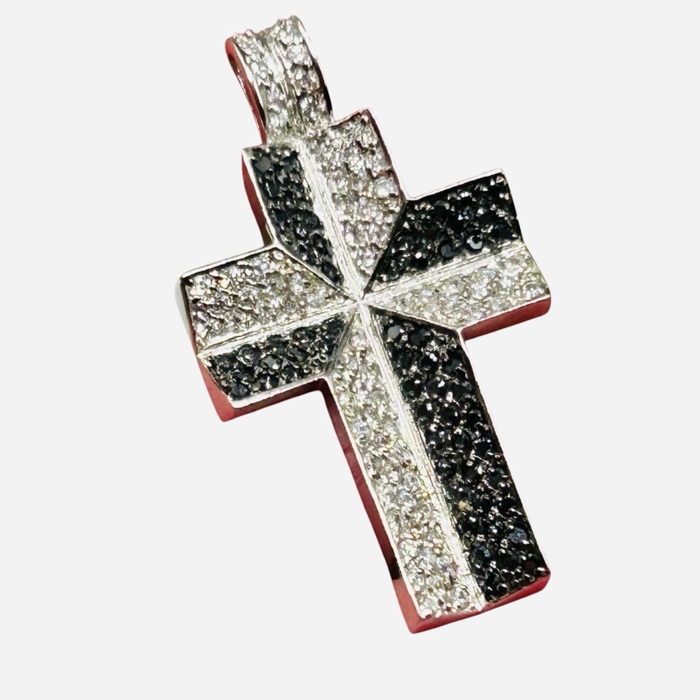 Sterling Black Spinel and Clear CZ Cross Pendant